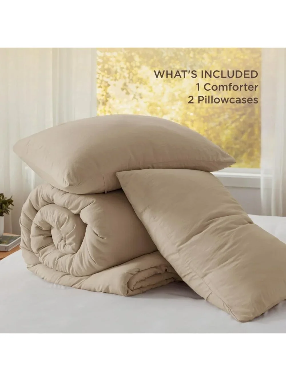Cozy Khaki Queen Comforter Set - Soft Prewashed Bedding, 3-Piece All Seasons Set